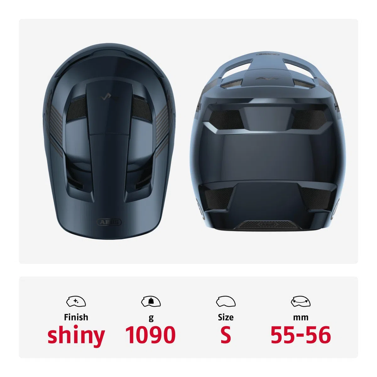 ABUS Downhill Helmet HiDrop - Casco integrale certificato AS con calotta esterna in ABS per MTB: downhill, enduro e bike park adulti ragazzi blu, taglia S