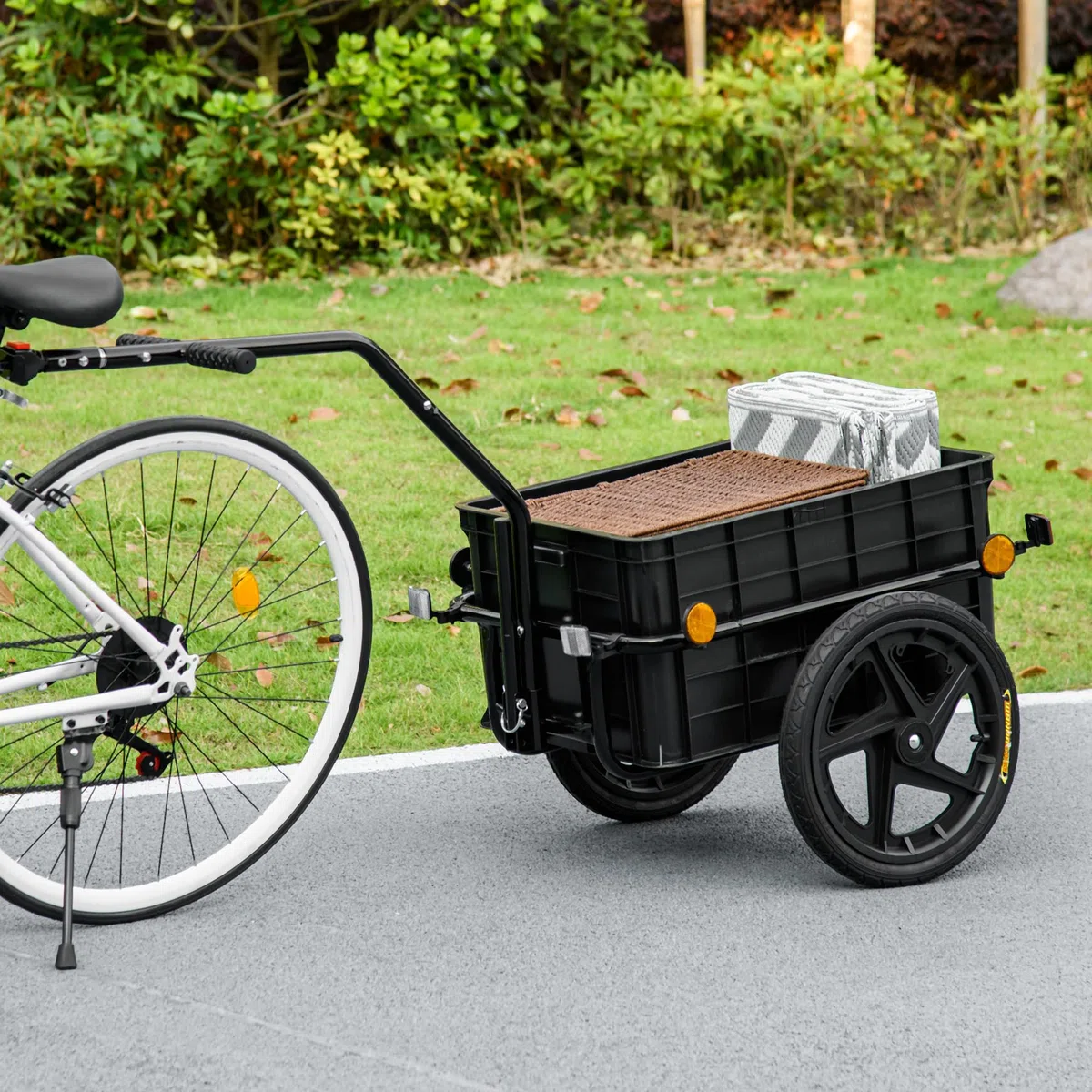 HOMCOM Rimorchio per bicicletta, rimorchio da trasporto, per bicicletta, 144 x 59 x 80 H cm, barra di traino universale, in acciaio, nero, grigio