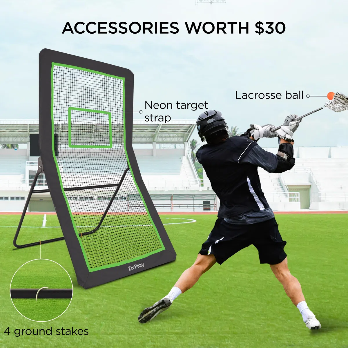 Reti da rimbalzo per lacrosse da giardino, per il cortile, per lanciare e allenarsi, per giocare a lacrosse, pallavolo, baseball, calcio, con bersaglio al neon, palla lacrosse e paletti da terra, 1,2