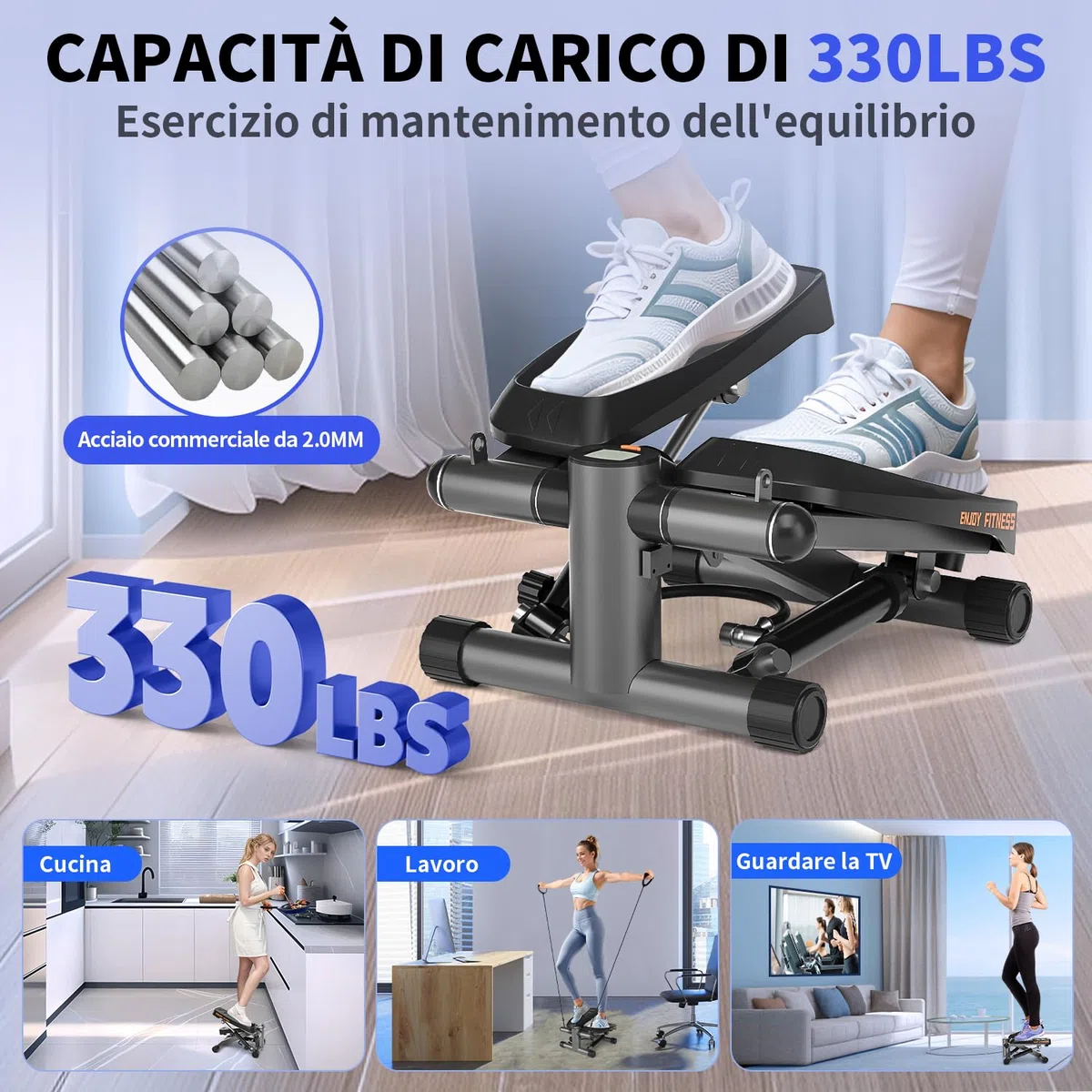 Vannect Mini Stepper Fitness Casa 2 in 1, Macchina per Sollevamento e Arrampicata con Corda di Resistenza, Trainer per Principianti e Utenti Avanzati Fino a 150 kg.