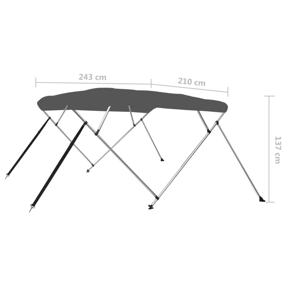 Bimini di Prua con Tendalino a 4 Archi Antracite 243x210x137 cm