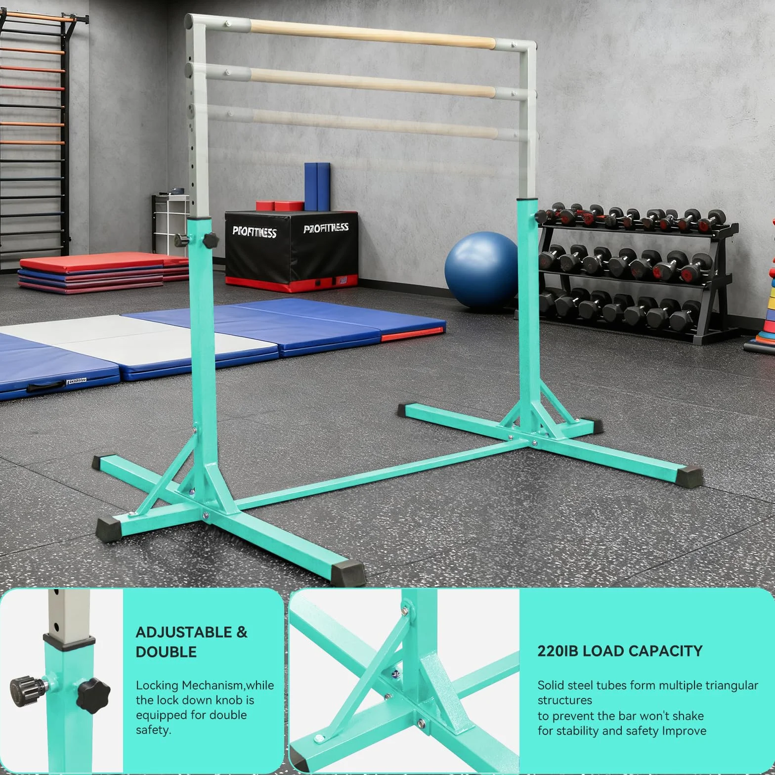 FBSPORT Barra da Ginnastica per Bambini con 13 Altezze Regolabili,Sbarra di Ginnastica per Bambini Barra Ginnastica Orizzontali Artistica Palestra Danza per Bambini e Bambine e Portatile