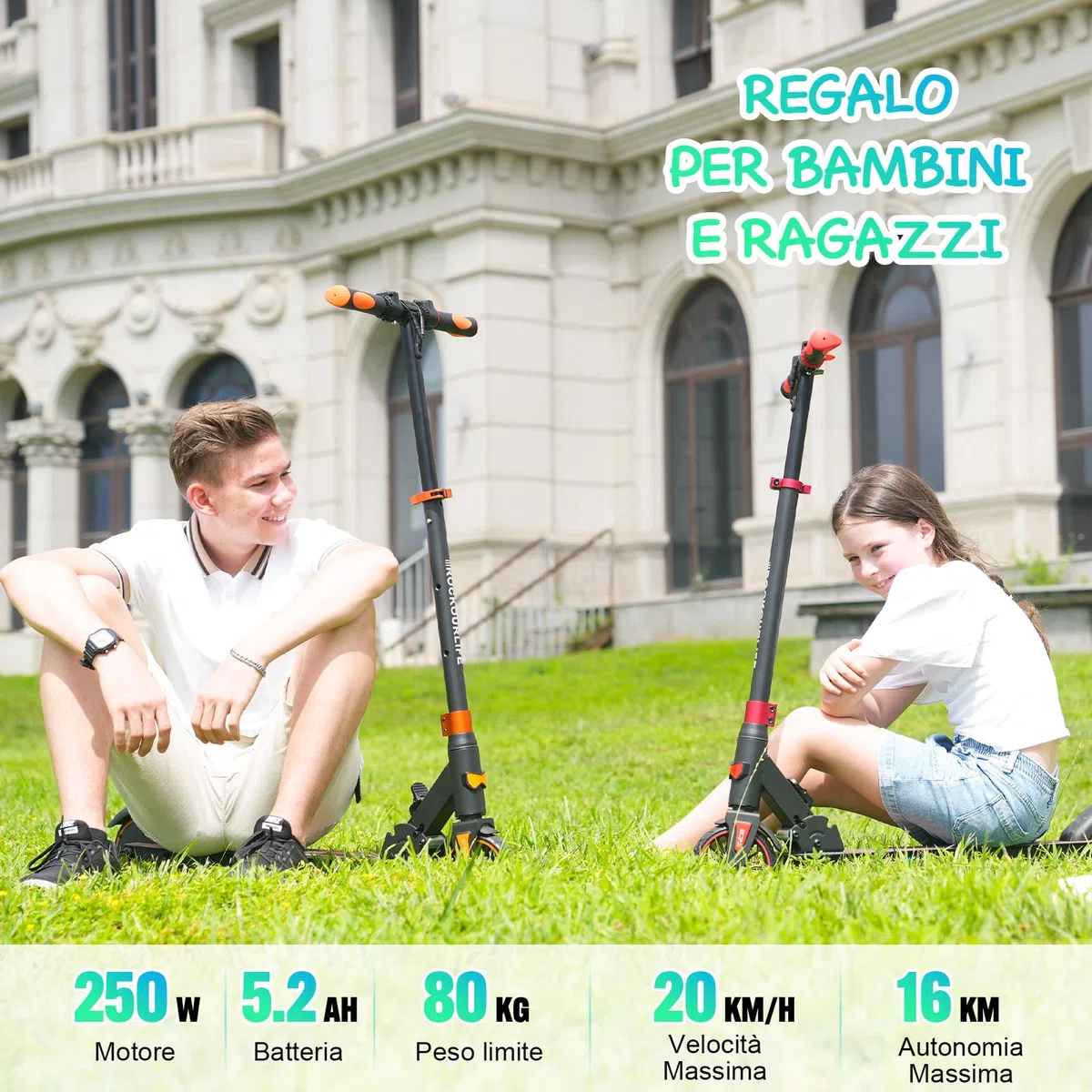 RCB TECH Monopattino Elettrico Bambini (8-12-16 anni), Pieghevole Monopattino elettrico per bambini, Autonomia Max 16 KM, Max. 20 KM/H, Regalo per bambini e adolescenti