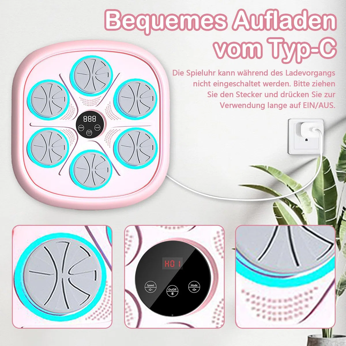 Macchina da pugilato per musica elettronica boxe a LED da parete Boxing Target Smart Boxing Attrezzature per adulti e bambini, supporta Bluetooth, 4 modalità di velocità, altezza di montaggio