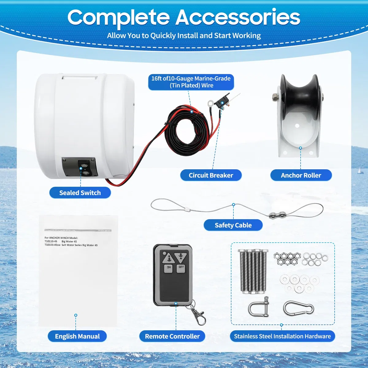45 LBS Verricello elettrico per barca, verricello elettrico, per acqua salata, ancora, verricello con telecomando, 30 m, 12 V