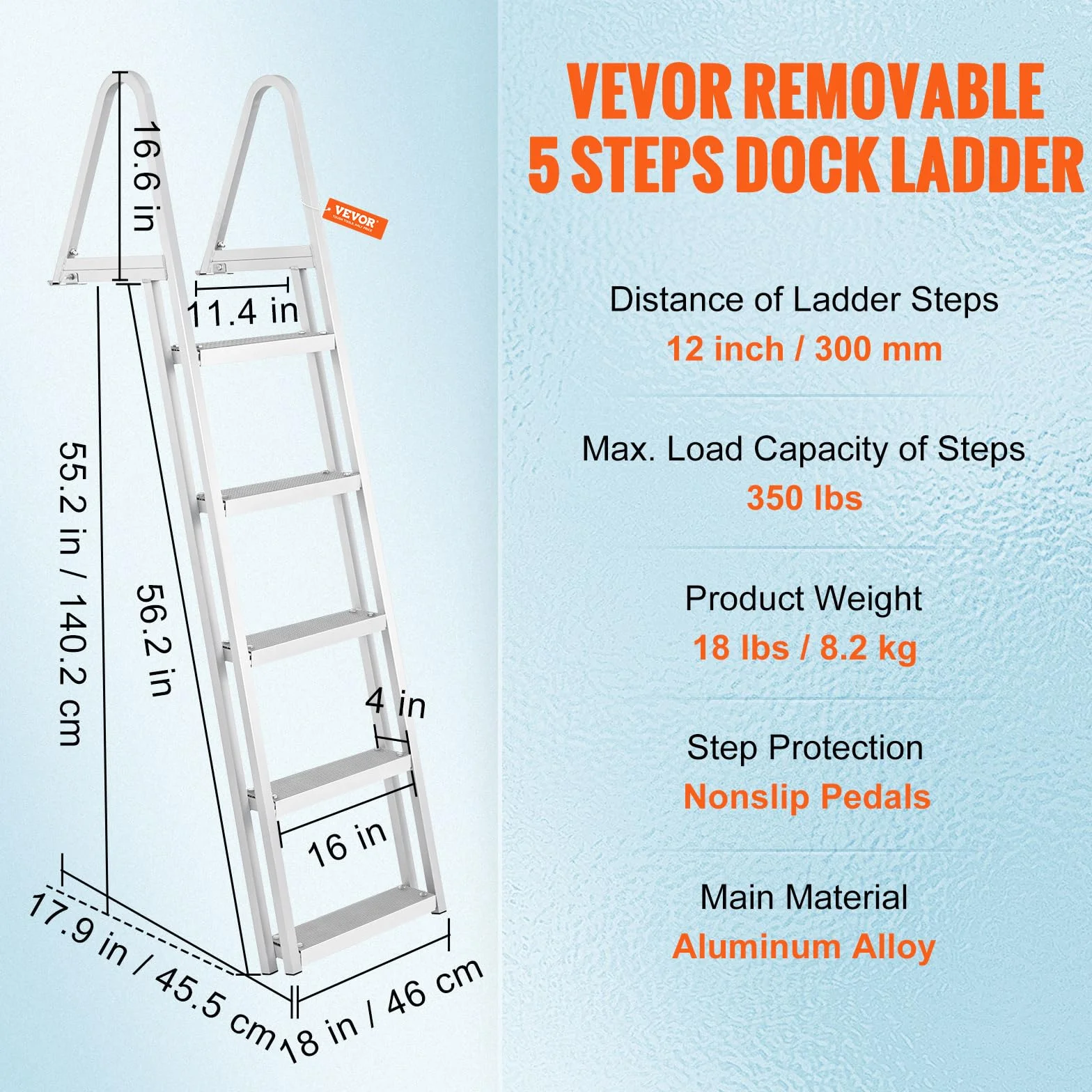 VEVOR Scaletta per Pontile, 5 Gradini Rimovibili, Scala per Barca in Lega di Alluminio, Carico 158,7 kg con Gradino Antiscivolo, Facile da Installare per Barca, Lago, Piscina, Imbarco Marittimo