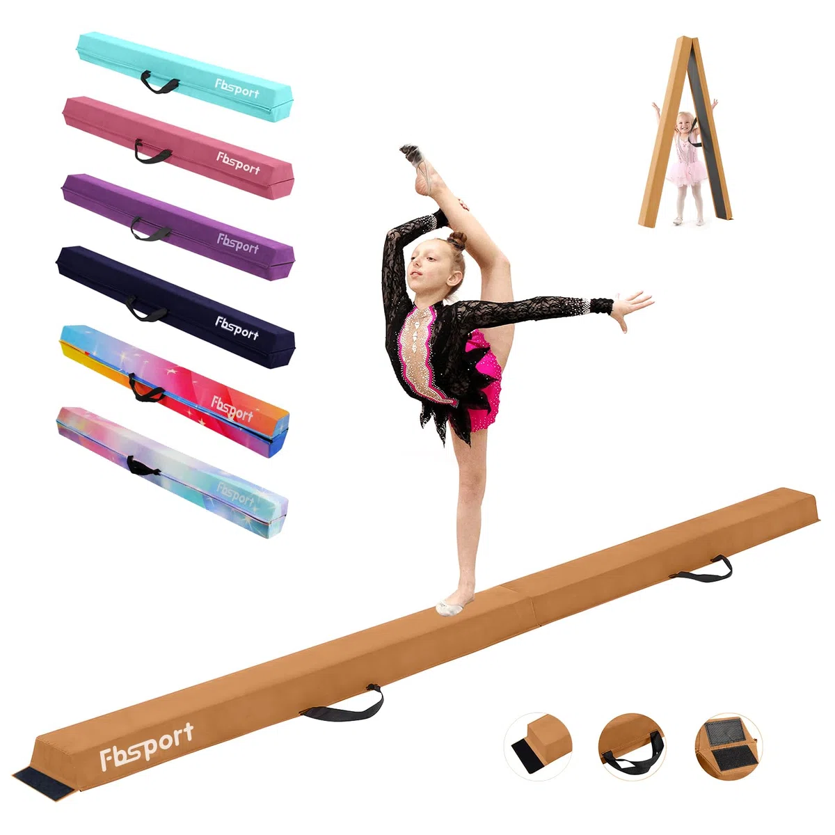 FBSPORT 240 CM Trave di Equilibrio Pieghevole, Trave di Equilibrio per Ginnastica, Trave di Pavimento per Palestra, Trave di Equilibrio a Strati Floccanti, Attrezzature per Il Fitness per Bambini