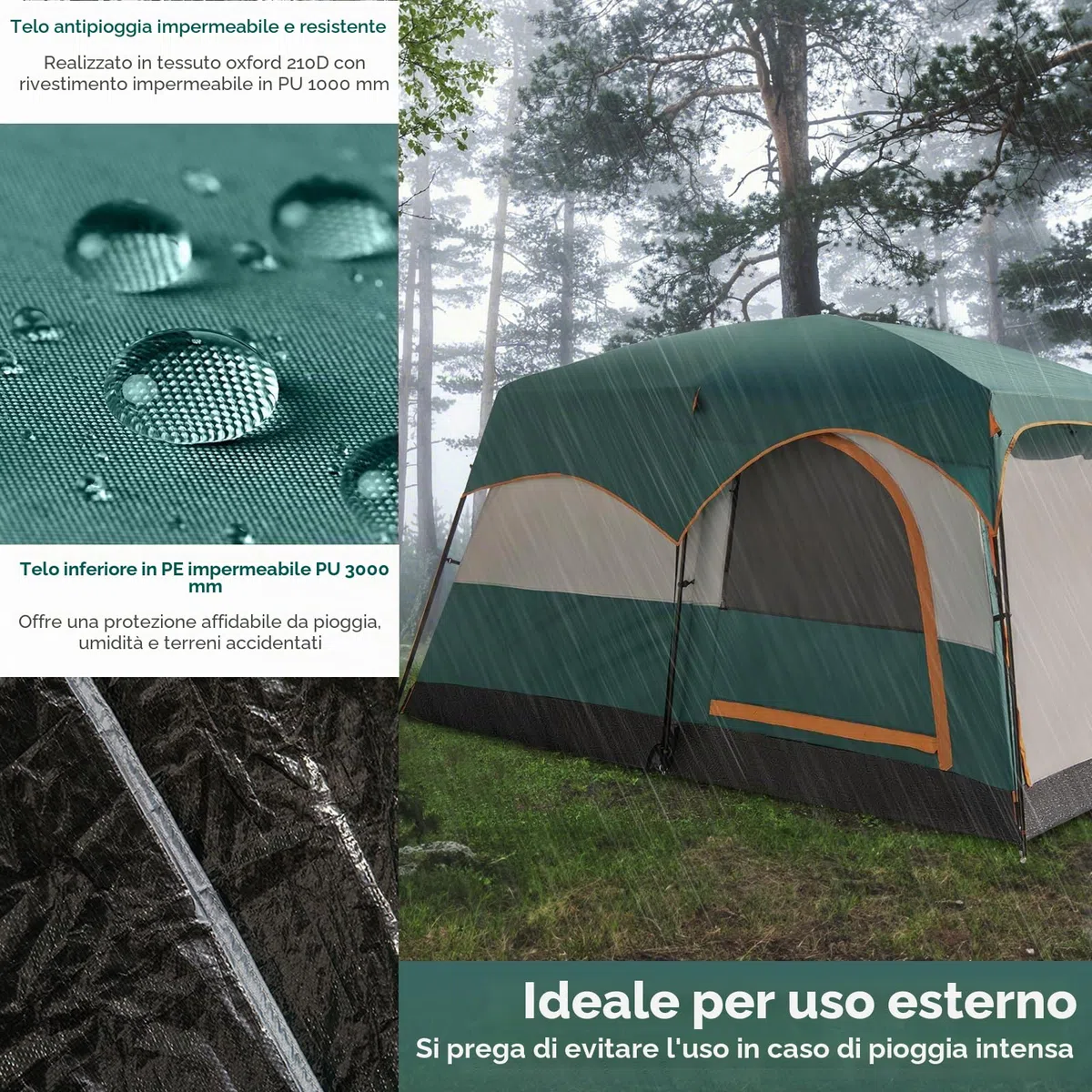 HOMASIS Tenda a Tunnel per 4-6 Persone con 2 Divisori e 3 Ingressi, Tende con Avancorridoio e Tappetino, Tenda Familiare con Borsa per il Trasporto per Campeggio, Trekking e Escursioni