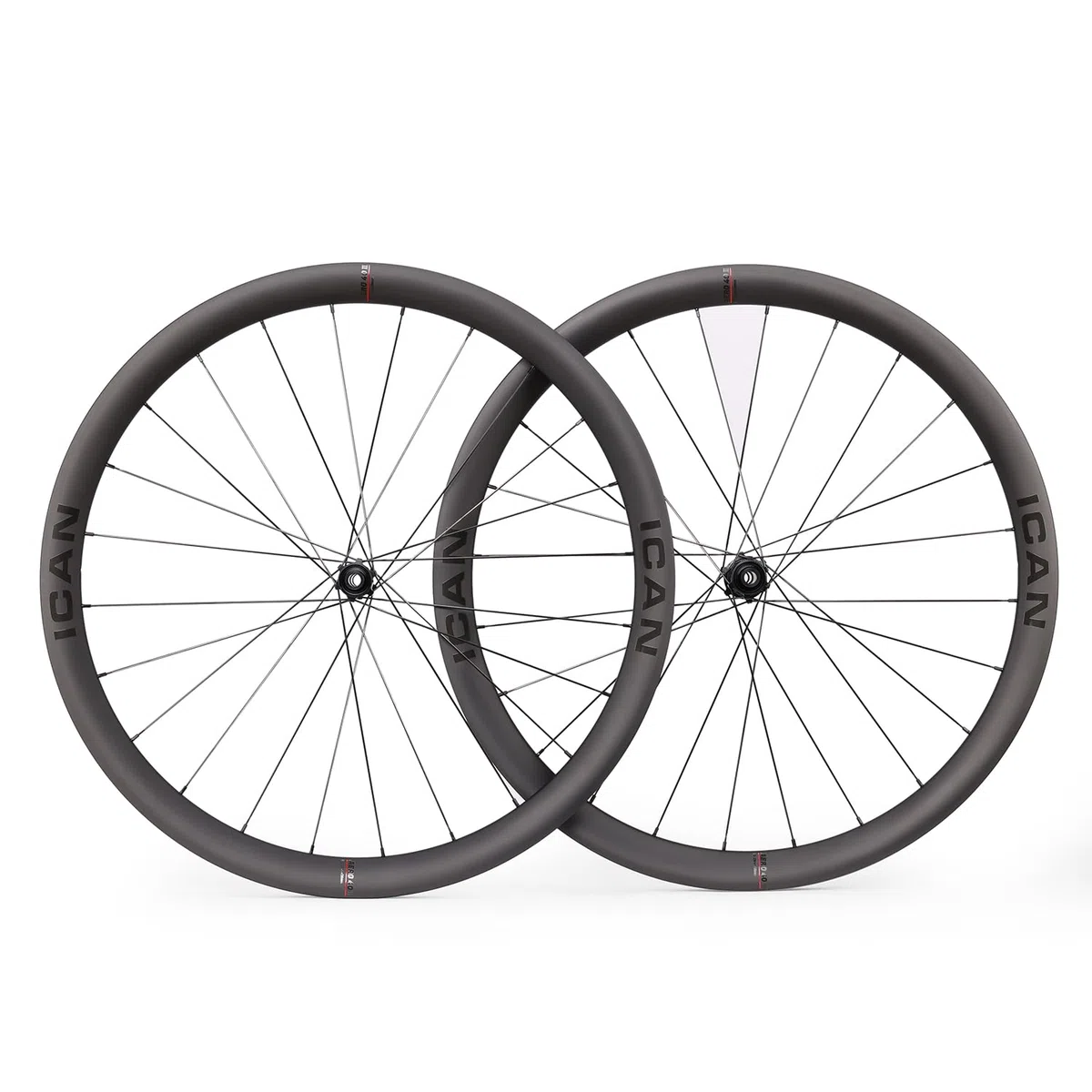 ICAN Aero (Plus) - Set di ruote per bici da strada in carbonio, 40 mm/50 mm, 1355 g/1382 g/1400 g/1430 g, freno a disco 700 C, larghezza interna 18,35 mm/23 mm, compatibile con copertoncino senza