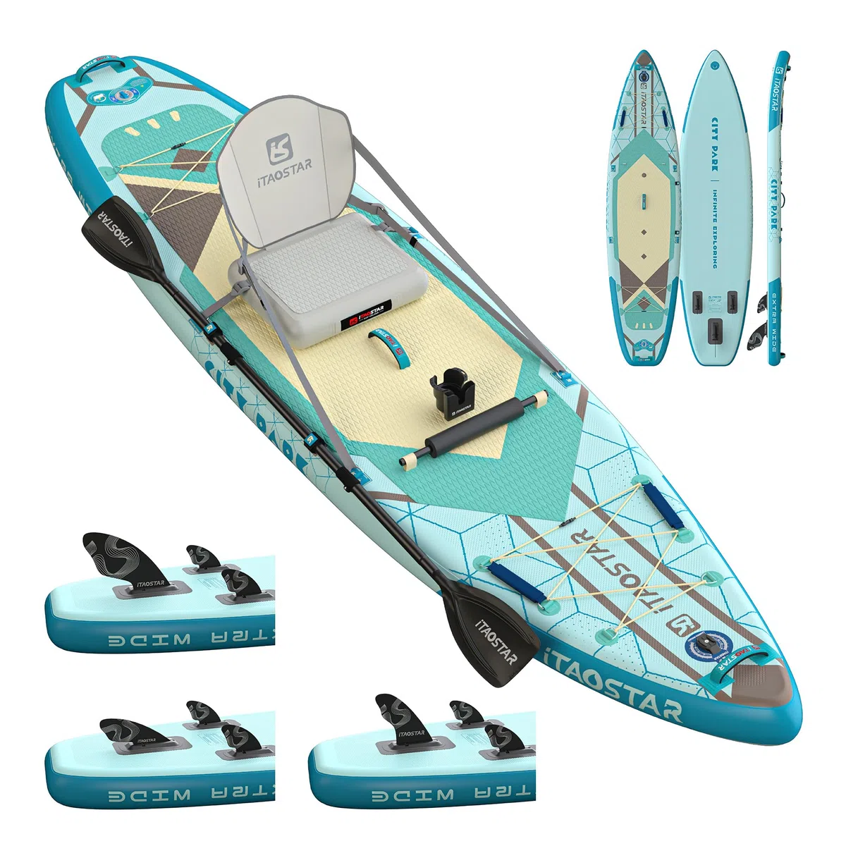 iTAOSTAR City Park, tavola da paddle extra larga con sedile, 30,5 x 89 cm, con 5 pinne su misura, gonfiabile, stabile, per giovani/adulti di tutti i livelli