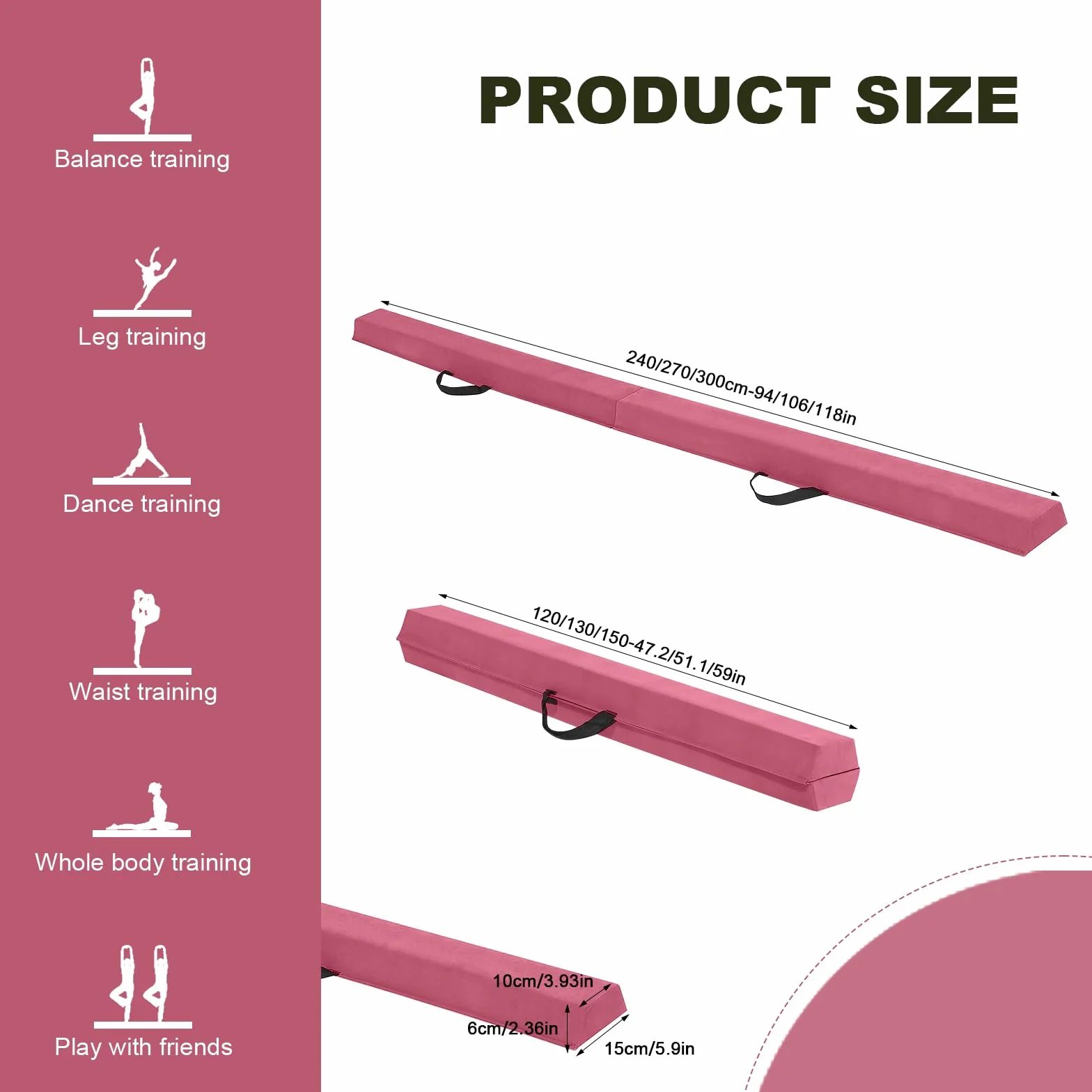 FBSPORT Trave Ginnastica Artistica 240/270/300 cm Trave da Pavimento Tappeto Artistica Trave di Equilibrio Pieghevole, Trave di Equilibrio per Ginnastica a Strati Floccanti, Equilibrio per Bambini