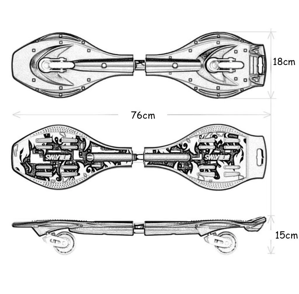 Bordo del serpente Bordo del pattino Bordo di vitalità Bordo del camuffatore per onda Waveboard Esperienza Principiante Bambini Bordo flash a due ruote resistente all'usura Unisex, Adulto, Bambini