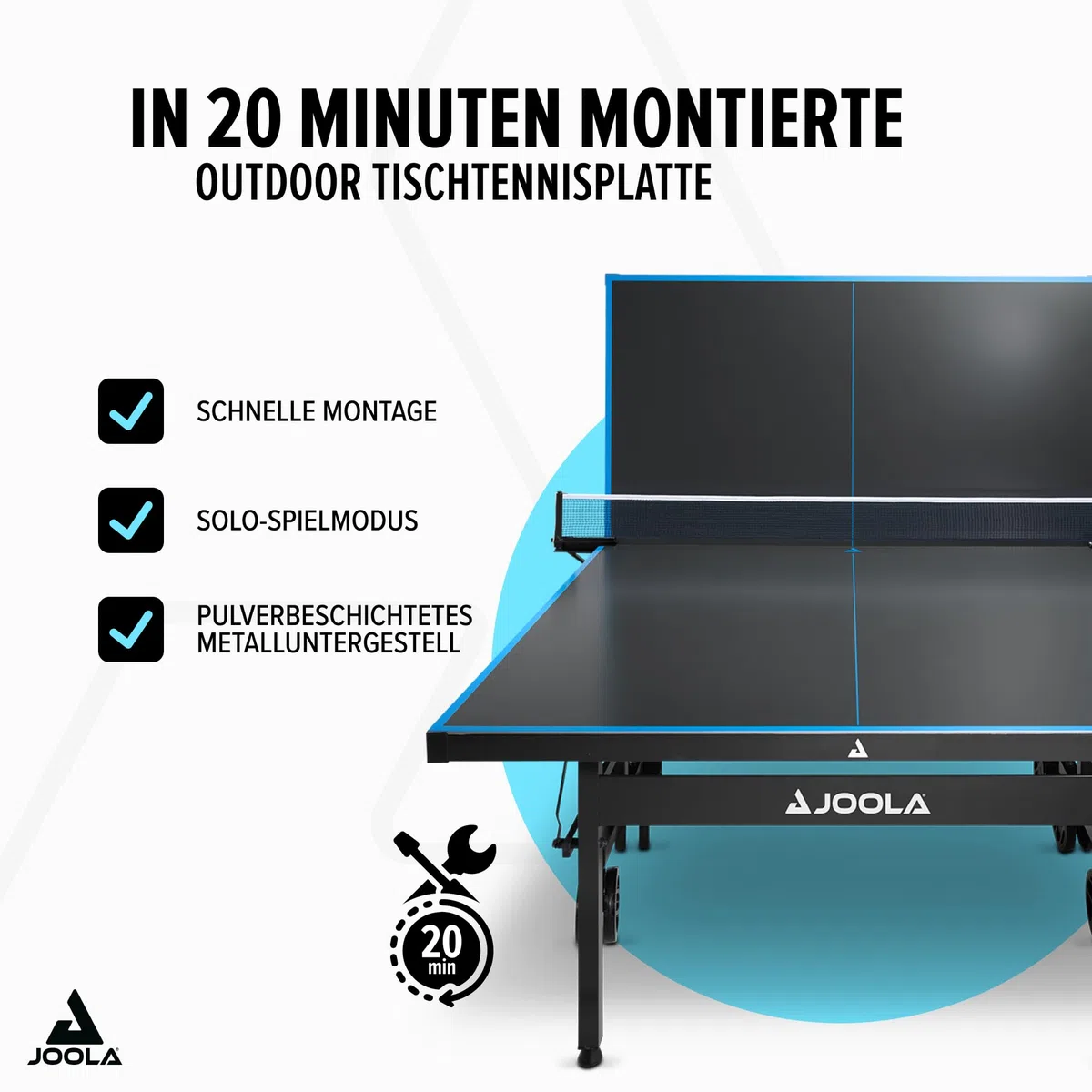 JOOLA Tavolo da Ping Pong Outdoor Professionale, 6 mm, Superficie composita in Alluminio, Resistente alle intemperie, Pieghevole, Struttura Rapida, 274 x 152,5 x 76 cm