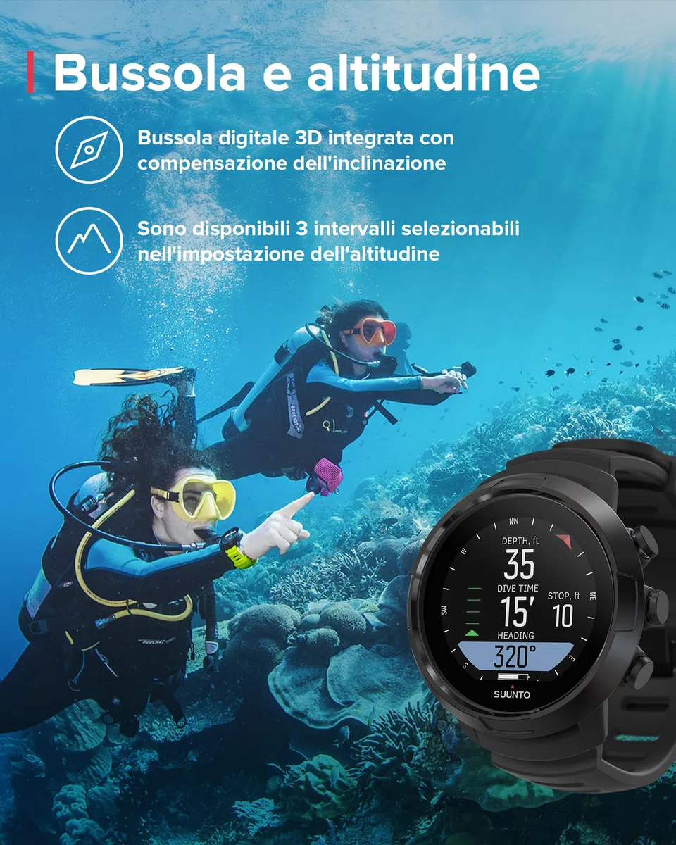 SUUNTO Dive D5 Orologio Subacqueo Digitale, Display Colori, Impermeabile 100 m, Computer Subacquei con Funzioni di Sveglia, Cronometro, Meteo, Bussola, Durata della Batteria 12 Ore in modalità Scuba