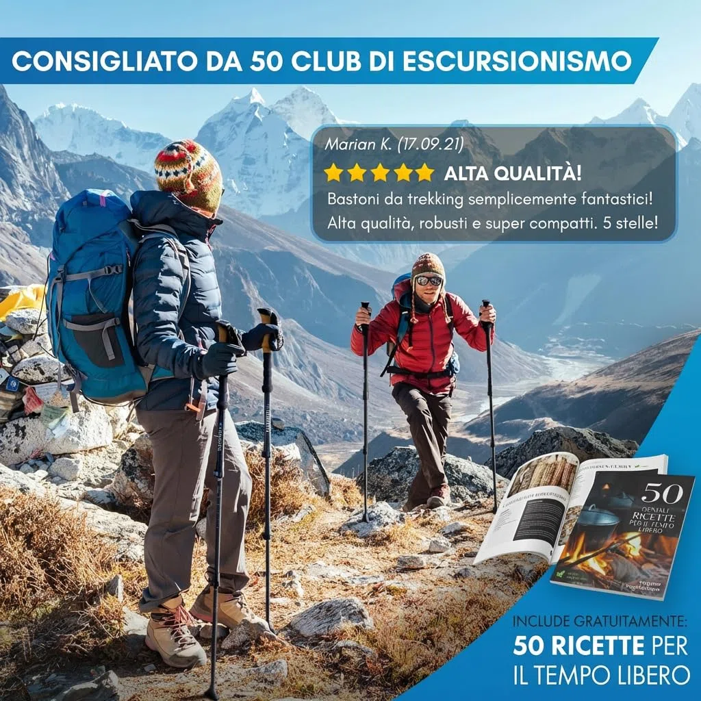 NORDMUT® Bastoni da trekking telescopici di alta qualità, in alluminio e carbonio, per nordic walking, regolabili per uomo e donna, con set di gommini e manico in vero sughero