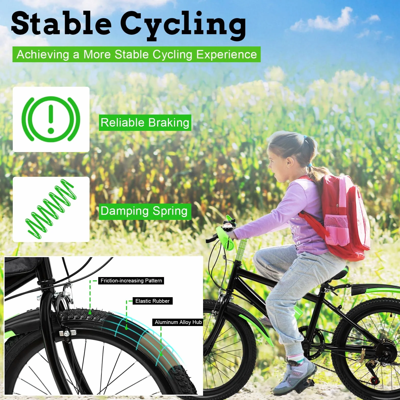Bicicletta per bambini da 20 pollici, per ragazzi e ragazze, mountain bike a 7 marce, con parafango, bottiglia d'acqua, campanello, portata 85 kg, da 8 a 13 anni