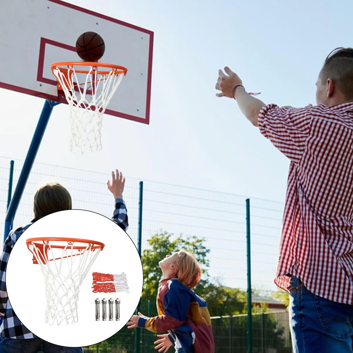 Canestro da basket da parete (35 cm), cerchio di ricambio per canestro da basket, con rete ispessita, per palloni da basket di dimensioni standard, include ago di gonfiaggio