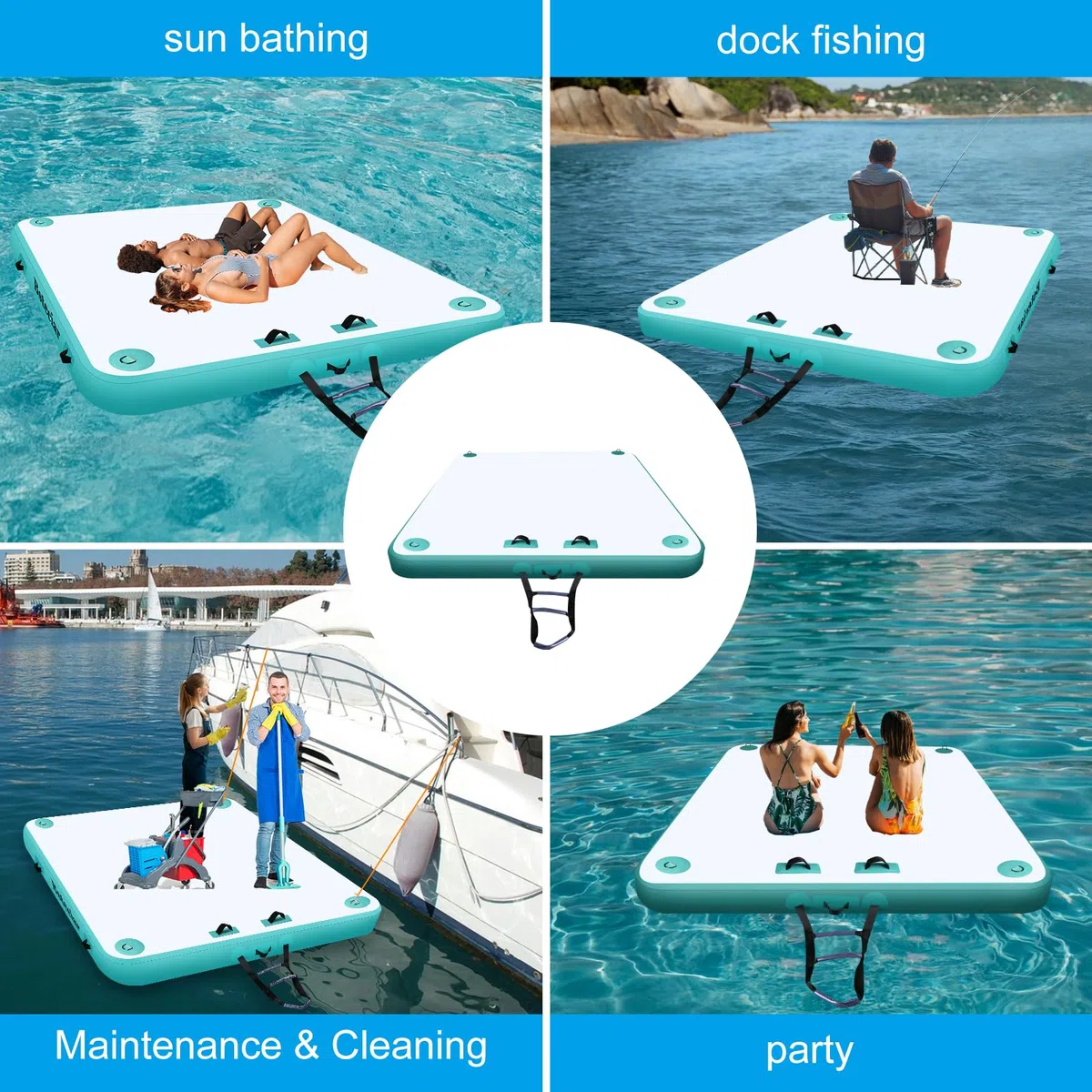 Piattaforma Galleggiante Gonfiabile Per 2-6 Persone con Pompa, Corda Scala Staccabile e Bolsa de Transporte Pontile Galleggiante Gonfiabile Per Piscina Spiaggia Lago Oceano