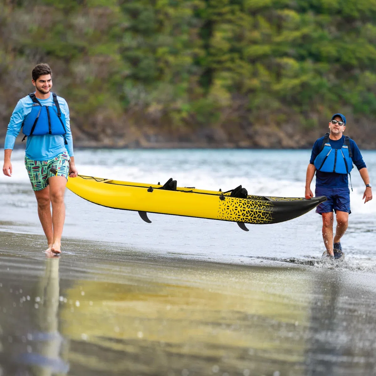 HOMASIS Kayak Gonfiabile 2 Posti in PVC, Canoa Gonfiabile con 2 Pagaie Regolabili, Borsa per il Trasporto, Pompa a Mano e Kit di Riparazione, Gommone Mare per Adulti, 382 x 94 x 40 cm