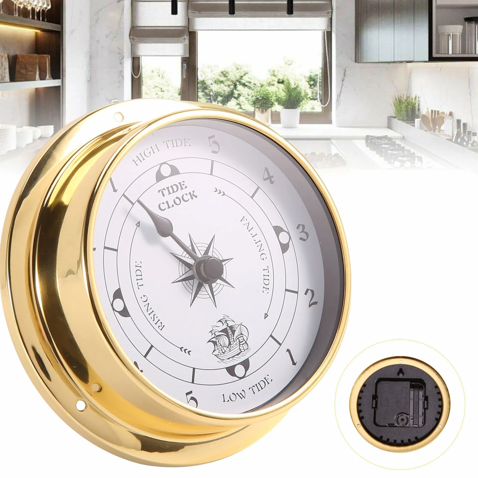 Orologio Delle Maree, Tester un Parete con Guscio nel Rame Marino per Stazione Meteorologica, Barca da Appendere al Muro con Orologio Delle Maree, 115 Mm