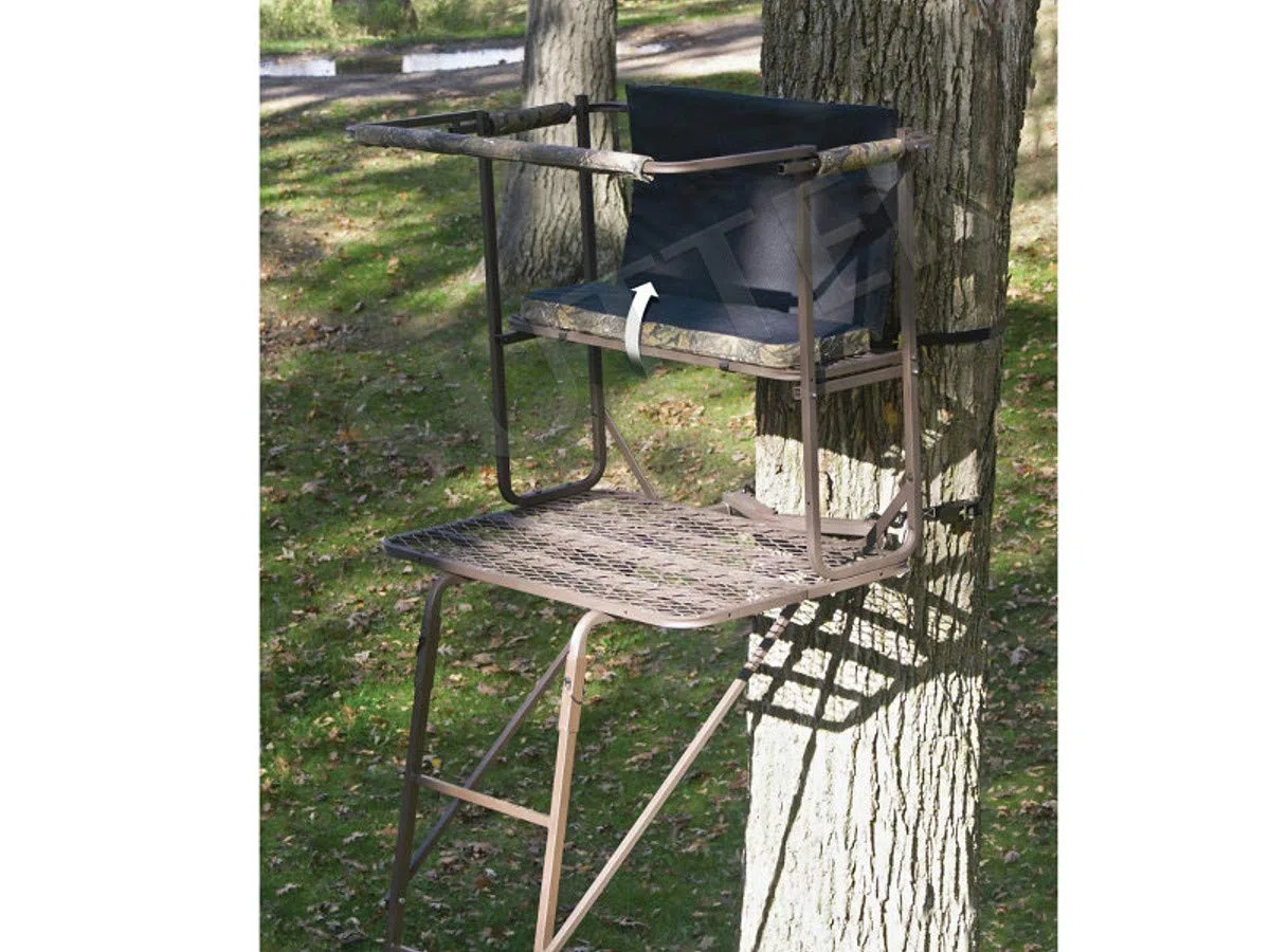 SUTTER Treestand & Posta 2 Persone trasportabile 5,0m / in Acciaio Robusto, Sedile e Schienale Imbottiti/Supporto per Scale