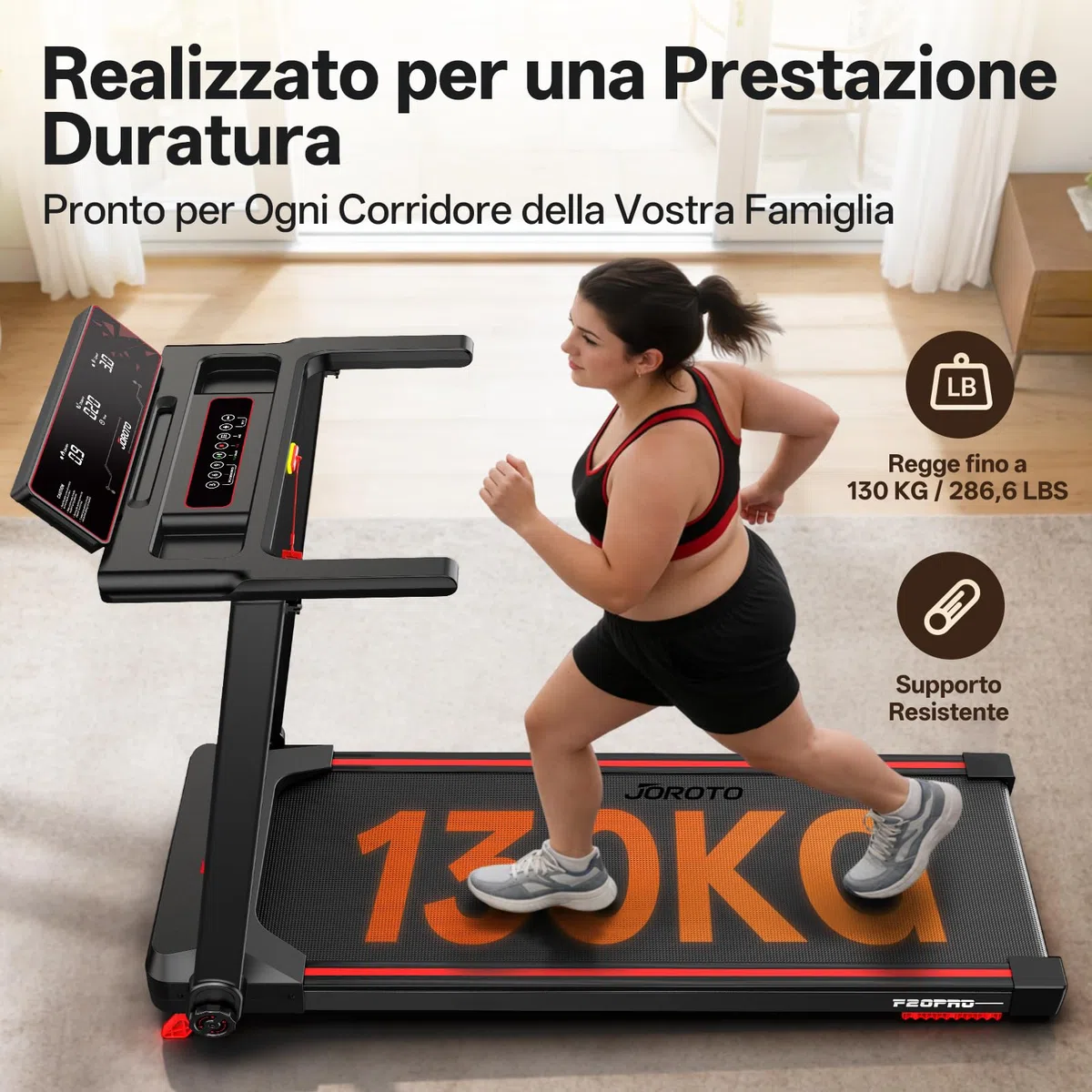 JOROTO Tapis Roulant Pieghevole per Casa, Motore 2,5PS, Pendenza 8%, Velocità 1-12 KM/H, Nastro Largo, Display LED, Portata Max 130KG, Compatto con Maniglie per Camminare e Correre