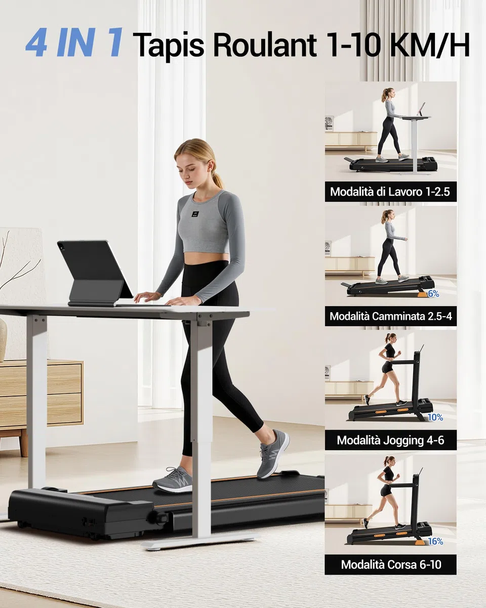 UMAY Tapis Roulant Elettrico Pieghevole con Inclinazione 10KM/H, 16% Tapis Roulant Salvaspazio Elettrico, Schermo LED, Telecomando, Tapirulan da Casa 3.0 CV, Mini Walking Pad, Carico Massima 136KG