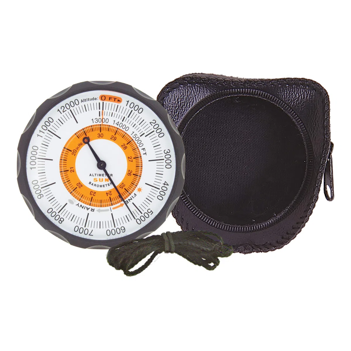 Sun Company Altimetro 202M - Altimetro e barometro Senza Batteria | Indicatore di Tendenza del Tempo con Custodia in Pelle Morbida | Lettura altitudine da 0 a 5.000 Metri