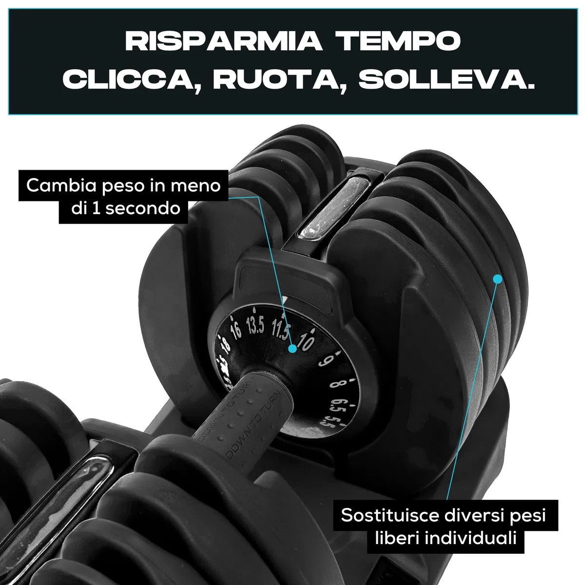 BRAINGAIN manubri regolabili, Coppia di 15 in 1 (24 kg) impostazioni di peso, tecnologia Smart-Click per cambi di peso rapidi con sistema di bloccaggio sicuro, impugnatura antiscivolo