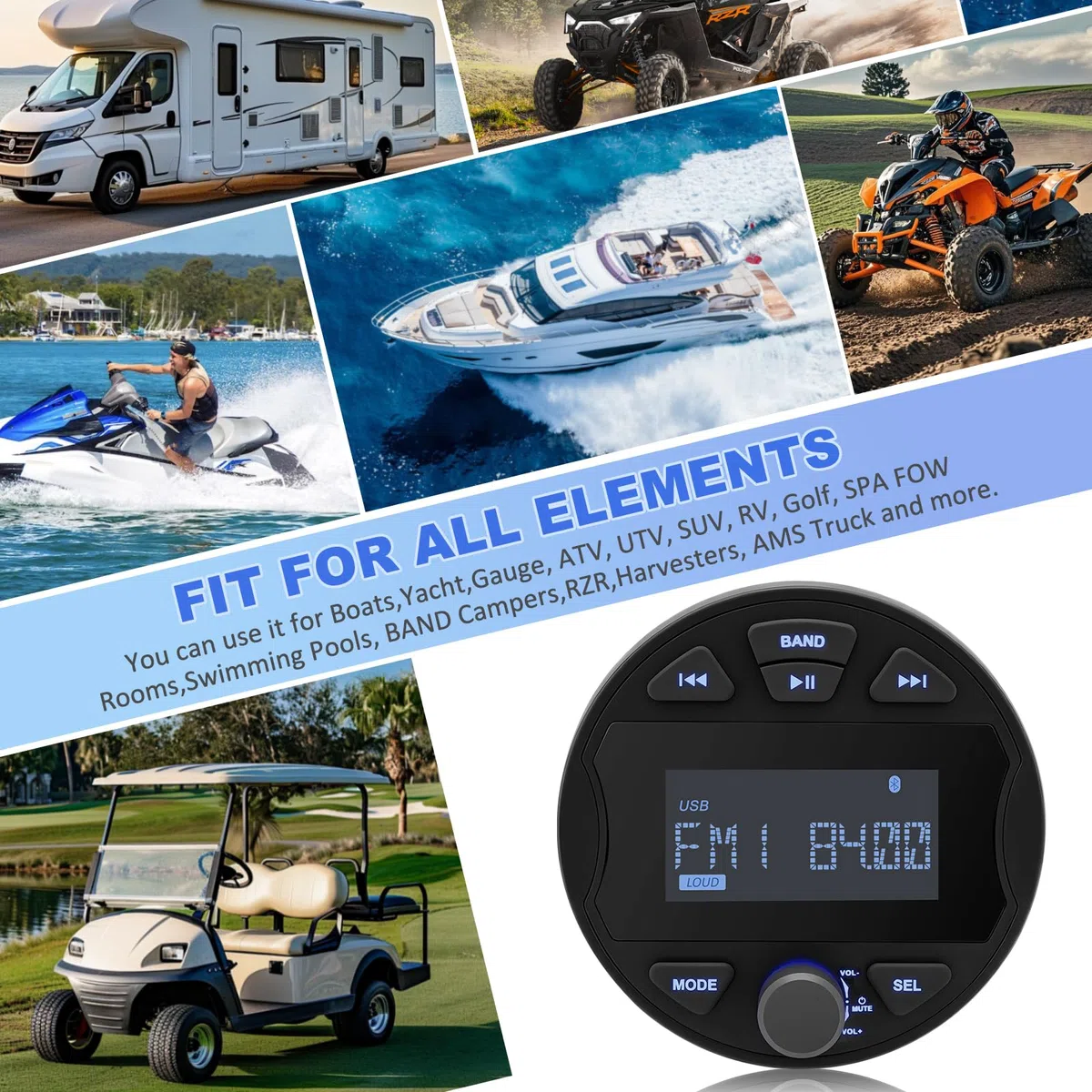 MP3 Ricevitore Stereo marino con funzione Radio digitale AM/FM, USB BT & IPX6 impermeabile per natante e uso professionale