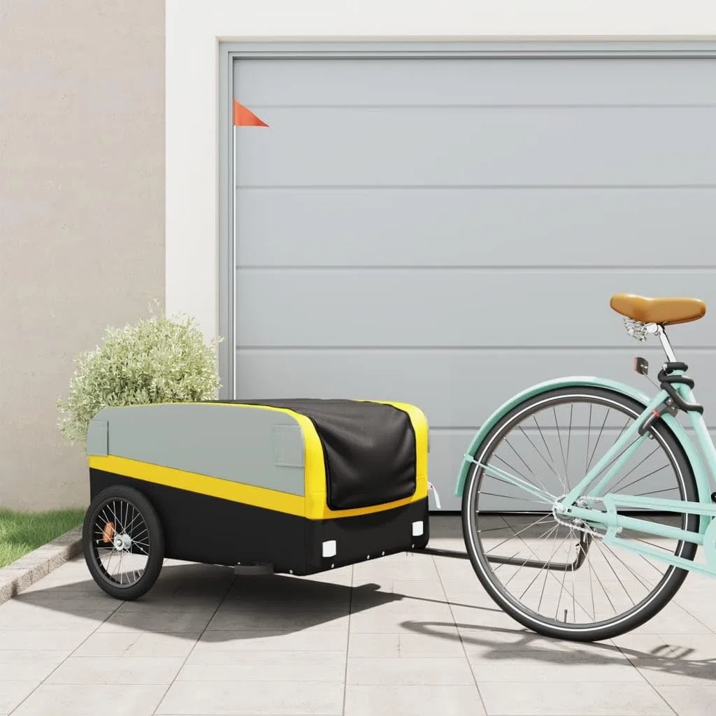 Rimorchio da Bici Nero e Giallo 45 kg in Ferro,Rimorchio Carrello per Bici,Carrellino Rimorchio,Carrello per Bici-94050