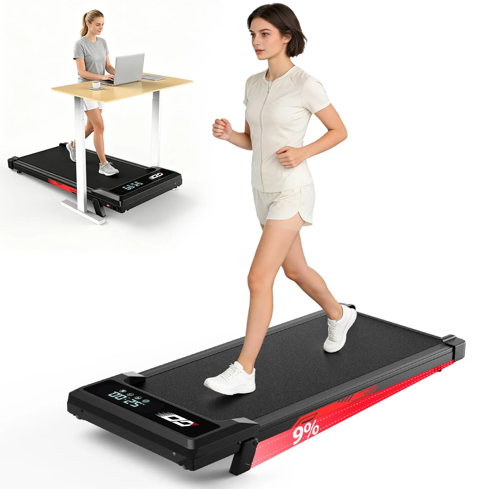 Tapis Roulant Elettrico Pieghevole 3 in 1 con Inclinazione 9%, Walking Pad 1-10 km/h, Motore Brushless Silenzioso 3,0 HP, Portata 140 kg, Display LED, Ammortizzato, Salvaspazio Casa Ufficio