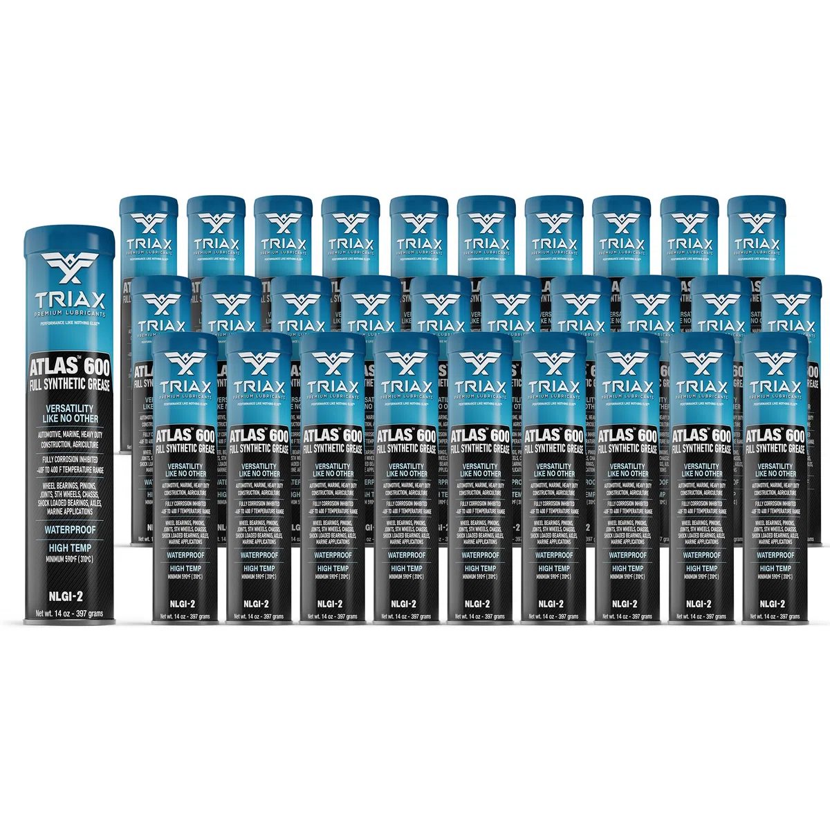 TRIAX Atlas 600 Grasso Sintetico Blu per Cuscinetti a Sfera NLGI 2 Speciale per Condizioni Gravose e Alte Temperature -40°C + 232°C, Resistente all'Acqua, Alta Adesività, Ottimo Rating EP (30 x 400g)
