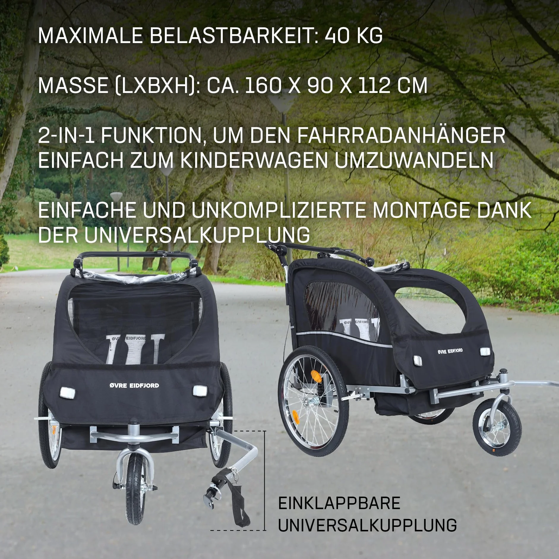 Alpström - Rimorchio per bicicletta 2 in 1, flessibile e versatile, protezione solare, per 1-2 bambini dai 18 mesi in su, ideale per gite