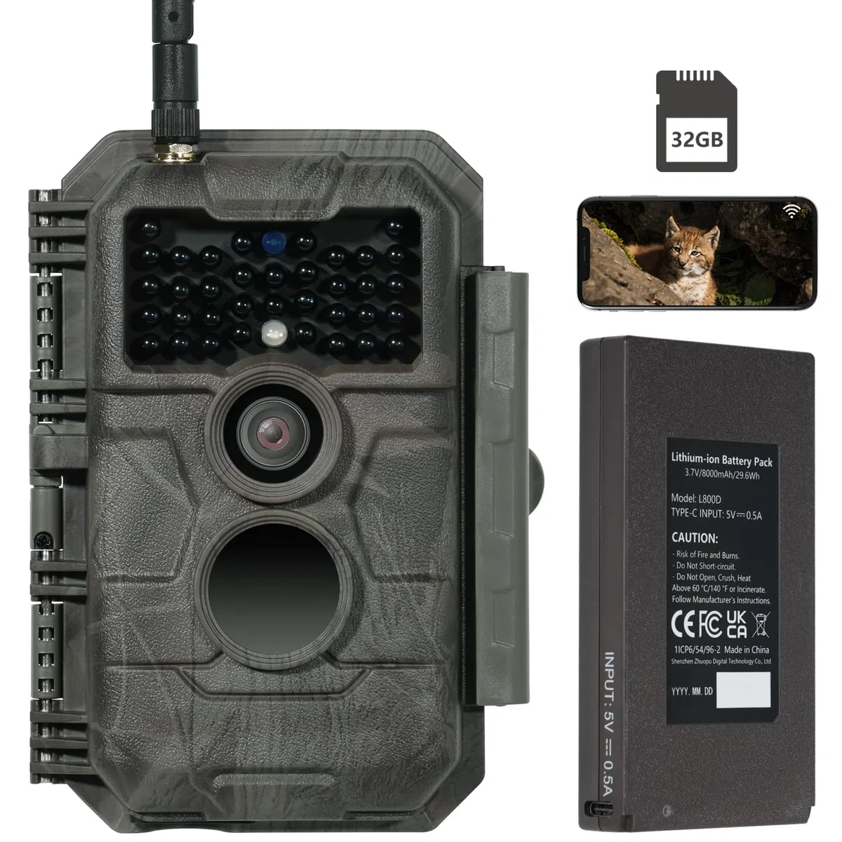 GardePro E6P Max Fotocamera da Caccia, WIFI, Batteria Ricaricabile da 8000mAh, Scheda SD Integrata, 64MP 1296P, Ampio Campo Visivo di 110°, Animali Movimento Attivato Visione Notturna Esterna