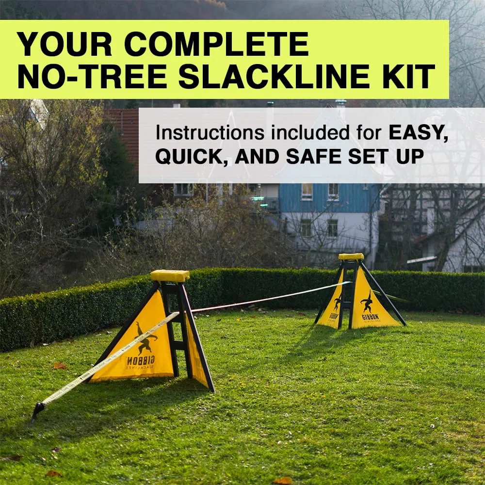 Gibbon Slacklines, Independence Kit Classic, con 2 Slackframes, 2 picchetti a Vite di Ancoraggio a Terra da 70 cm e la celebre Classic Line da 15 m