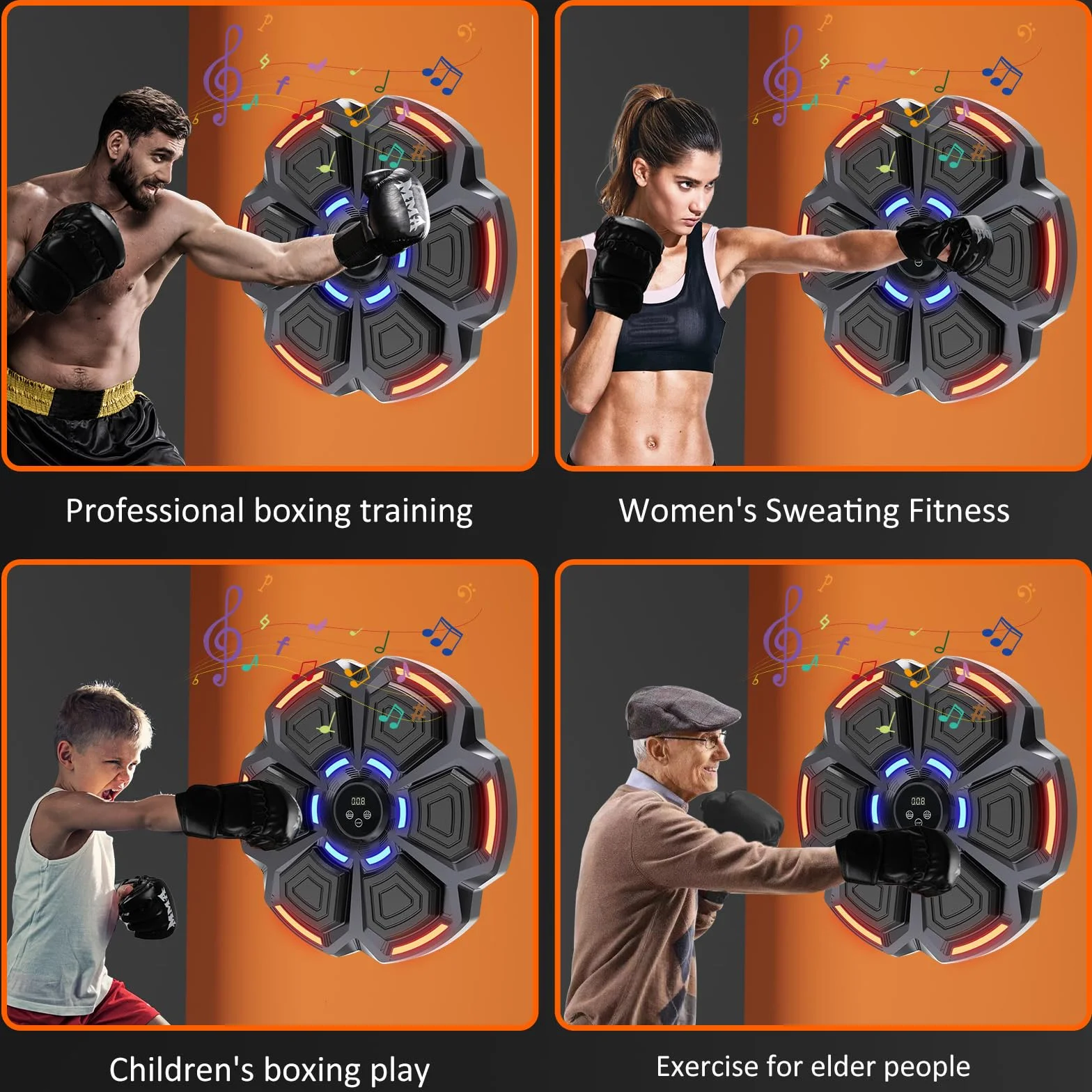 snawowo Music Boxing Machine Adulti - 9 modalità di 9 velocità Macchina da Boxe Musical Pugile con Guanti - LED Musica Bluetooth Boxe Allenamento per Casa (Nero)