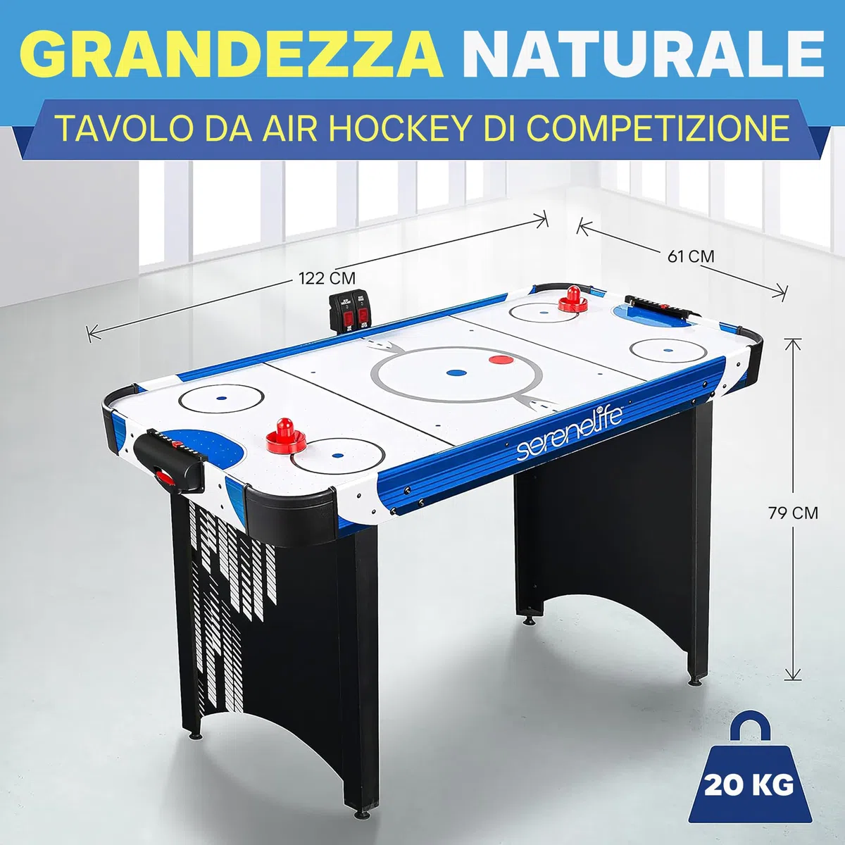 SereneLife Air Hockey, Tavolo da Gioco e Set di Accessori per Bambini e Adulti, Versioni Compatte e Motorizzate con Dischi e Spintori Inclusi