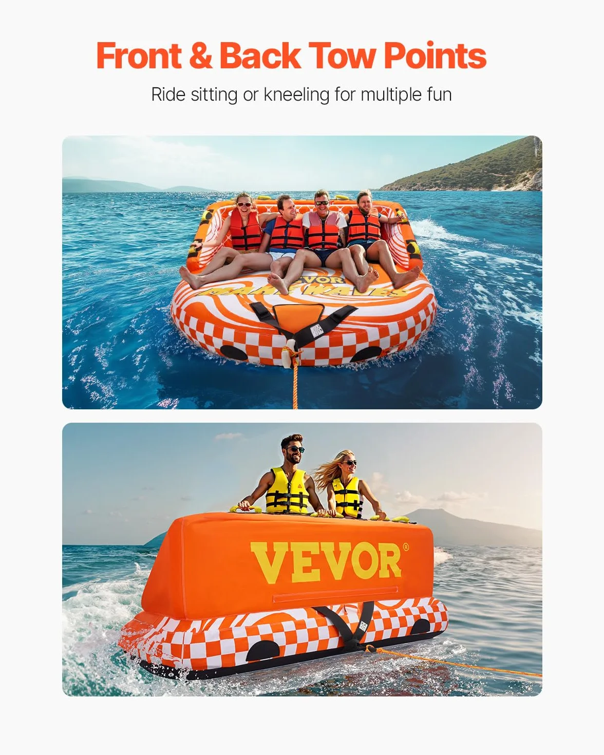 VEVOR Tubo Trainabile per Barche Capienza ca. 1-4 Persone Tappetino Gonfiabile per Barche attività Acquatiche Carico Max. 308kg, Tubo Trainabile per Sport Acquatici Gommone Gonfiabile Feste Nautica