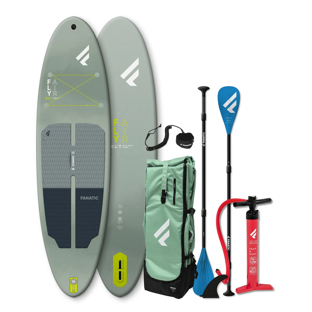 FANATIC Fly Air SLT 10,4 SUP 2025 Grey/Green INKL. Pure Adjustable 3-Piece Paddel