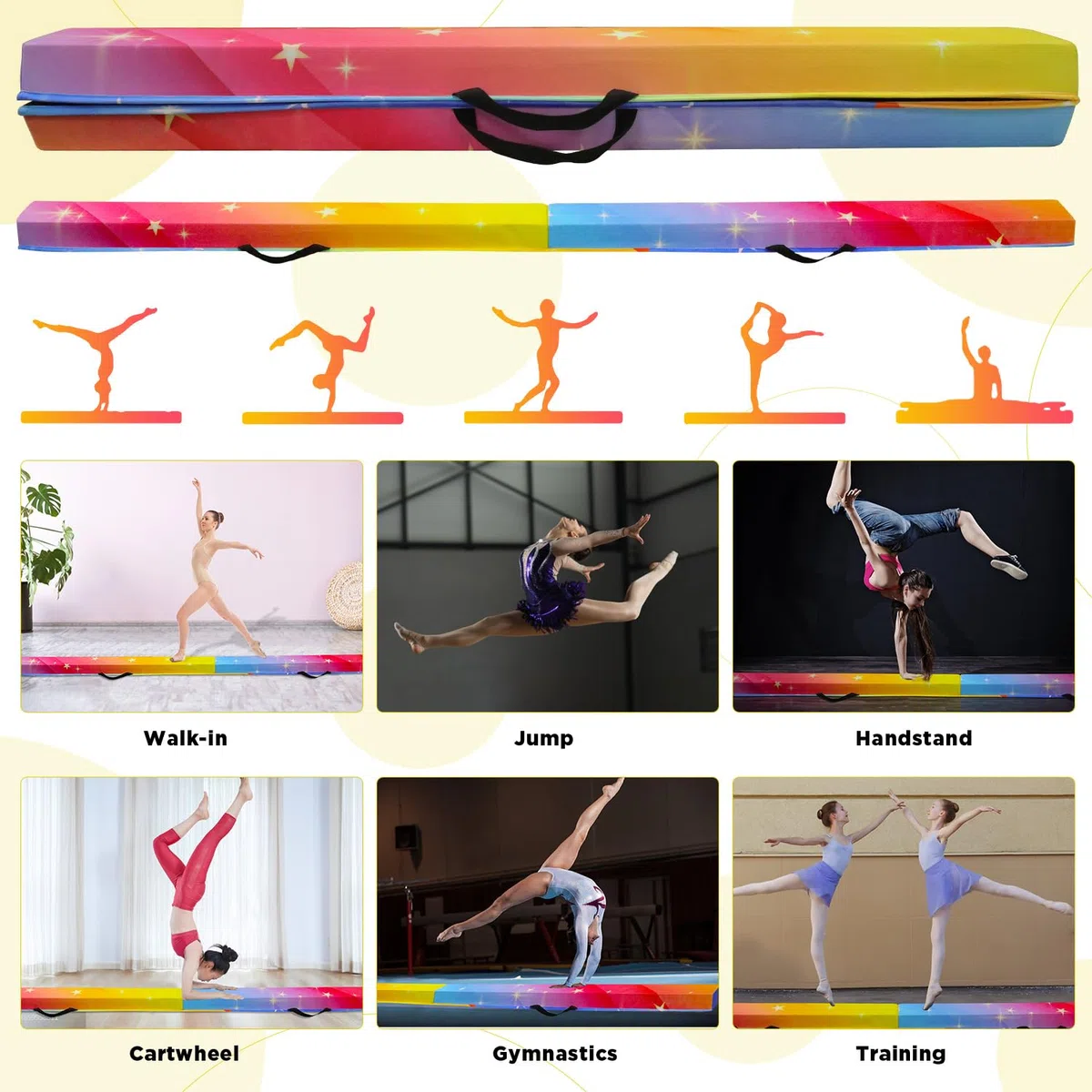 Trave Ginnastica Artistica per Casa 300/270/240 cm, SportBob Trave Pieghevole Ginnastica Portatile per Allenamento, Trave Equilibrio con Base In Gomma Antiscivolo per Bambini, Principianti e Ginnasti Professionisti