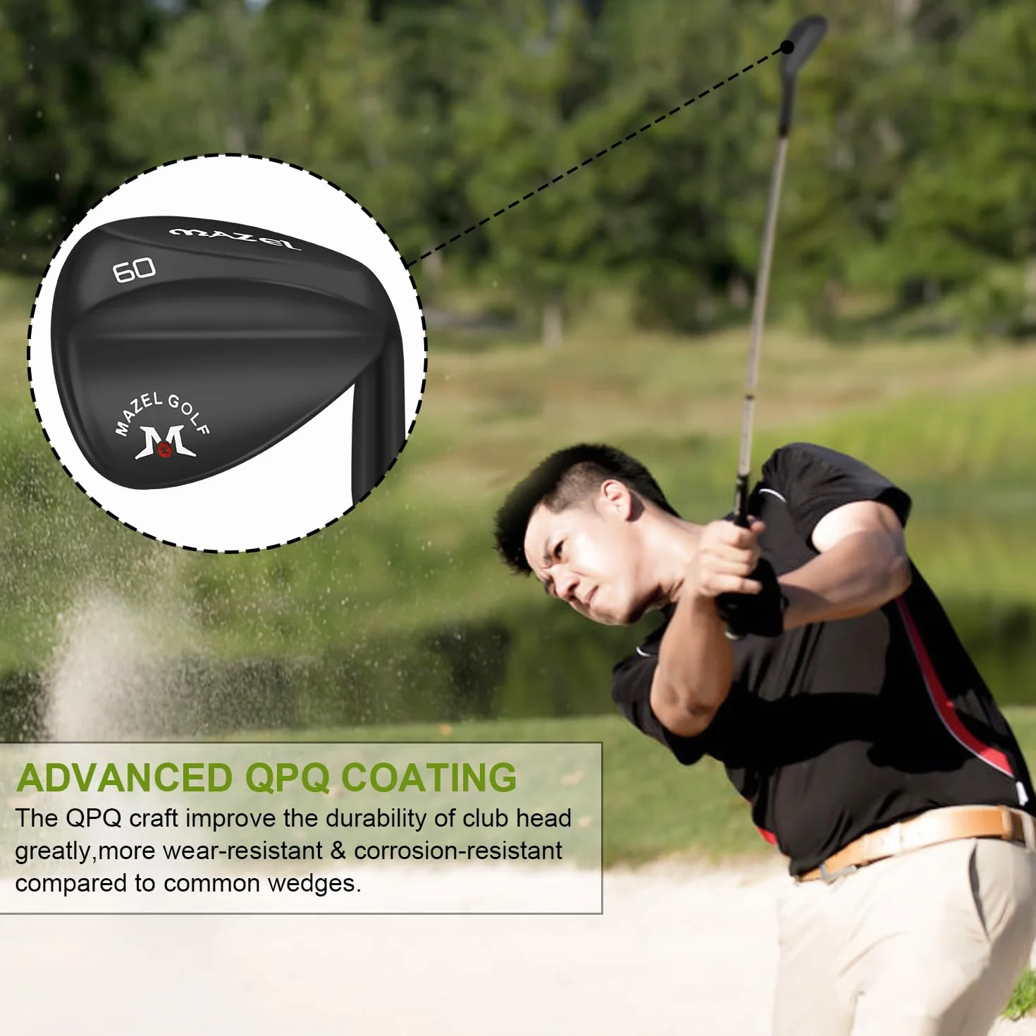 MAZEL Golf Wedge Club 48,50,52,54,56,58,60 gradi, QPQ nero, argento, zeppe di sabbia da uomo