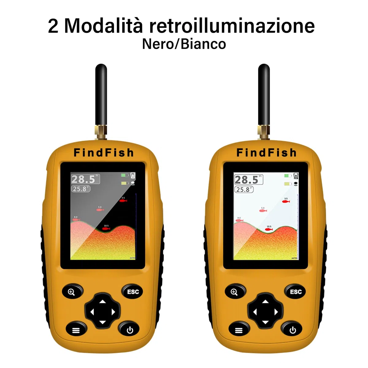 Ecoscandaglio da Pesca Sensore Sonar Portatile Trasduttore Cercatore di profondità dell'acqua Schermo a cristalli liquidi Ghiaccio Pesca in Mare