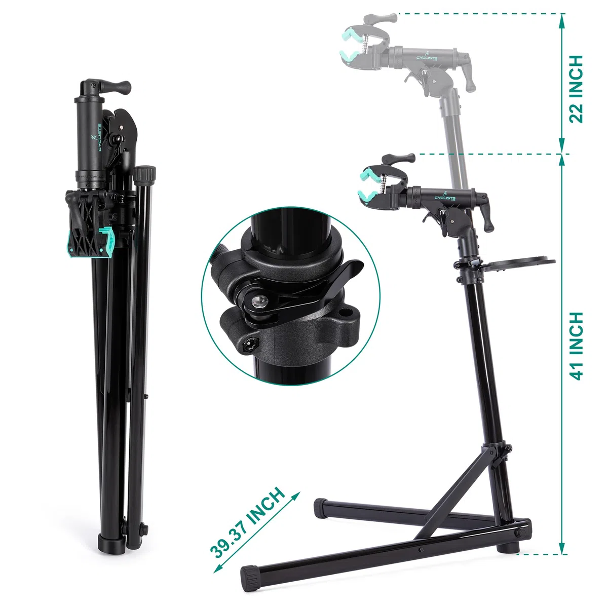 cyclists Cavalletto Manutenzione Bici 50kg,Supporto Riparazione E-Bike Pieghevole in Alluminio,Altezza Regolabile,Rotazione 360°,Stand per MTB e Bici da Corsa (Nero)