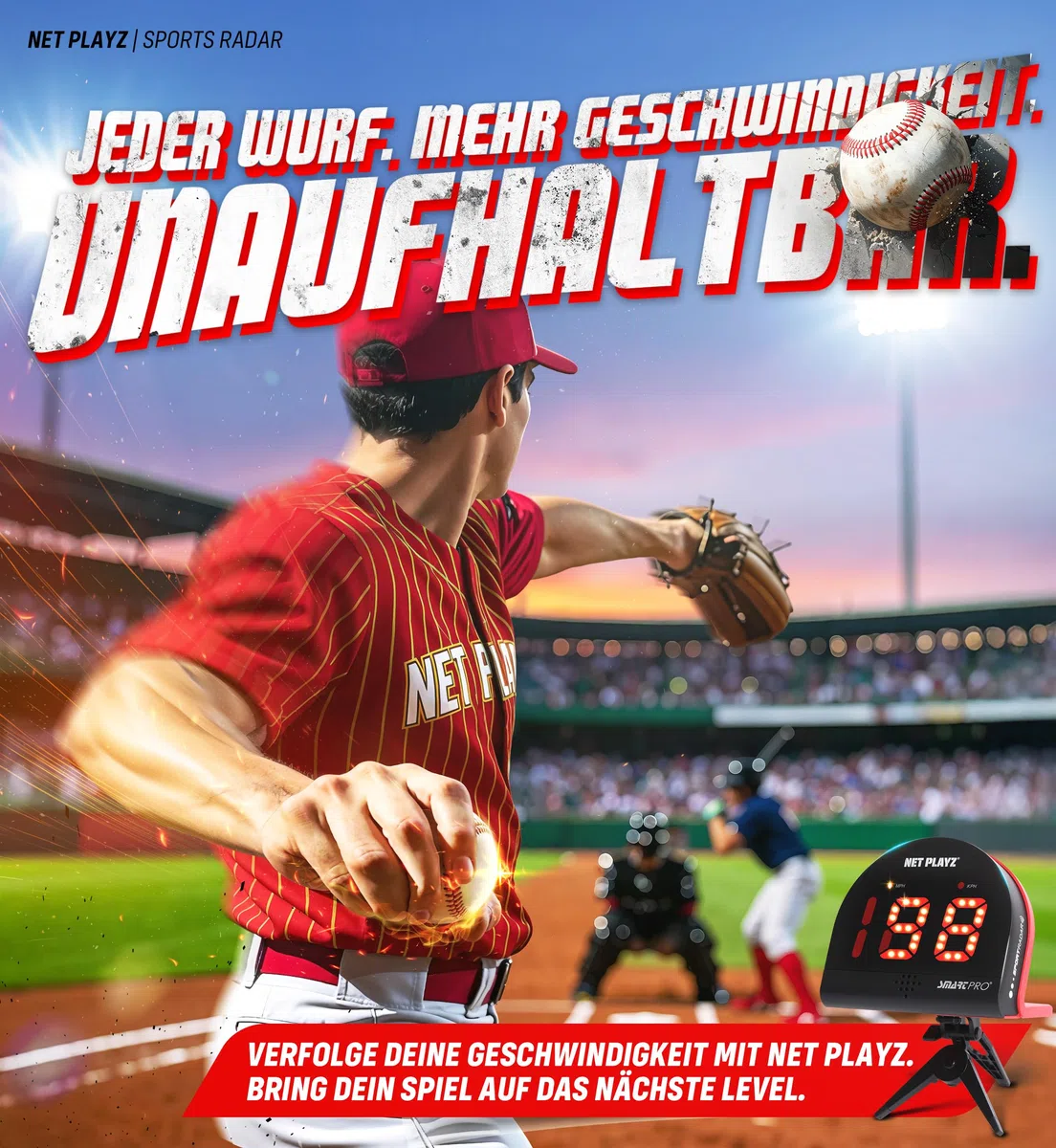 NET PLAYZ Radar da baseball, attrezzature per l'allenamento con sensori di velocità | Regali da baseball, gadget high-tech e attrezzature per giocatori di baseball