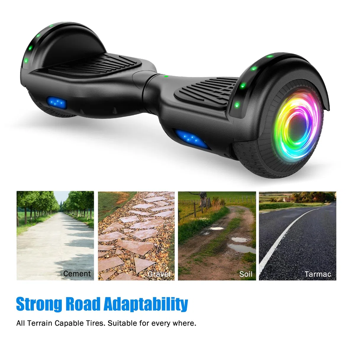 Hoverboard Scooter elettrico fuoristrada autobilanciante a due ruote con altoparlante wireless Bluetooth