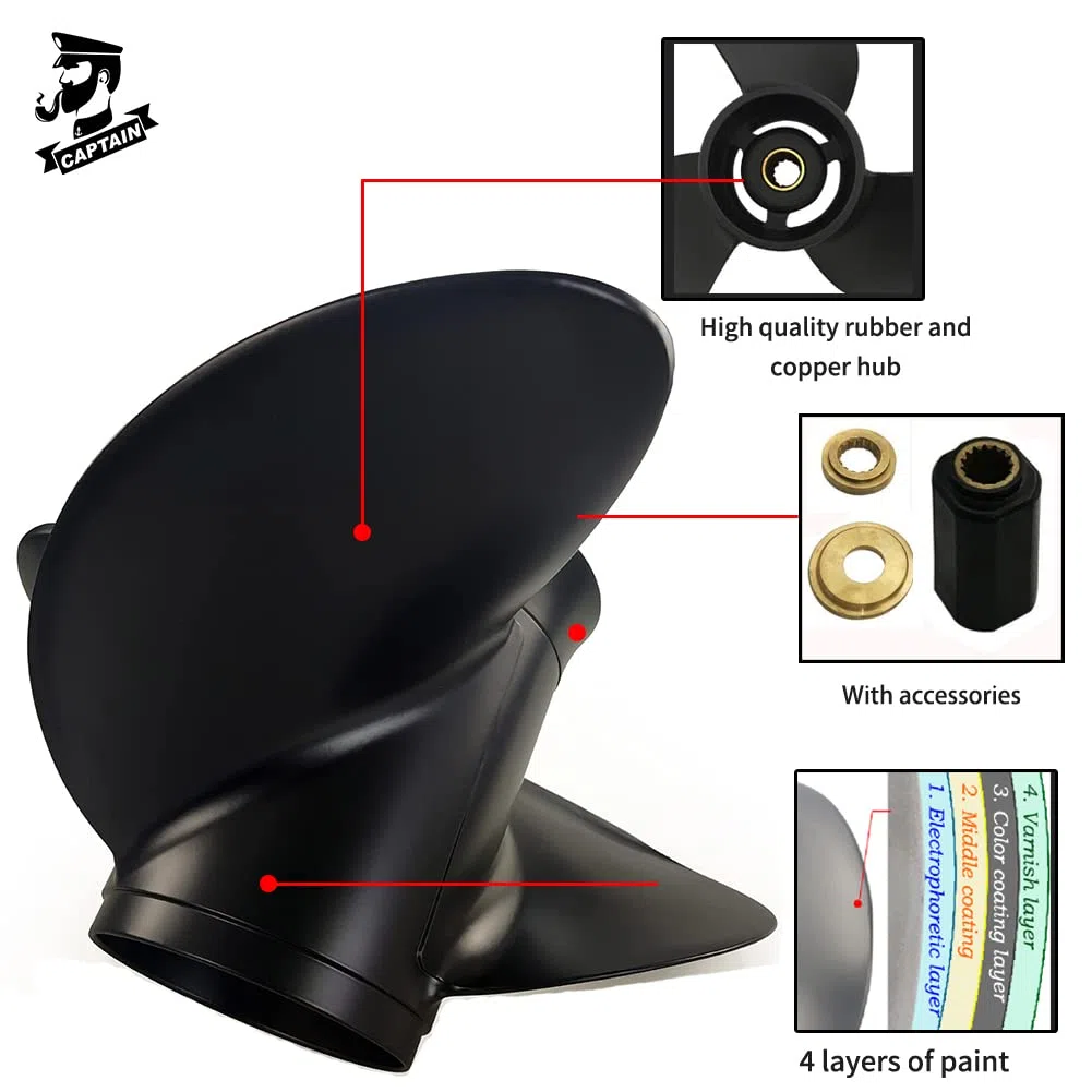 Boatman Elica fuoribordo in alluminio per motori Mercury/Mercruiser 40-140 Hp,15 Spline Tooth,RH