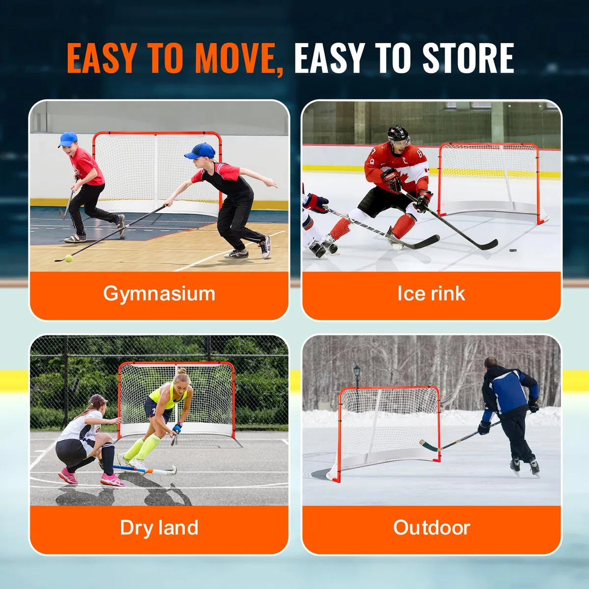 VEVOR Rete di Hockey per Strada, Porta da Hockey in Acciaio Interni Esterni, Set di Porte da Allenamento, Pro Regolamentare Ufficiale Porta da Hockey Portatile con Rete 183 x 122 cm, Bianco e Rosso