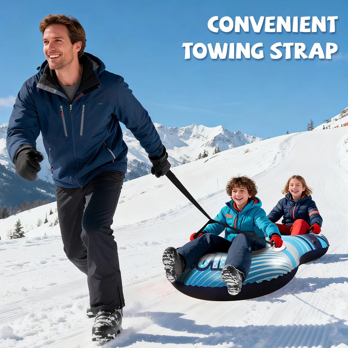 Tubo da neve con fune di traino trainabile, slitta gonfiabile per 2 persone, resistente, per bambini e adulti, di alta qualità, resistente all'abrasione, con fondo ispessito, per inverno e