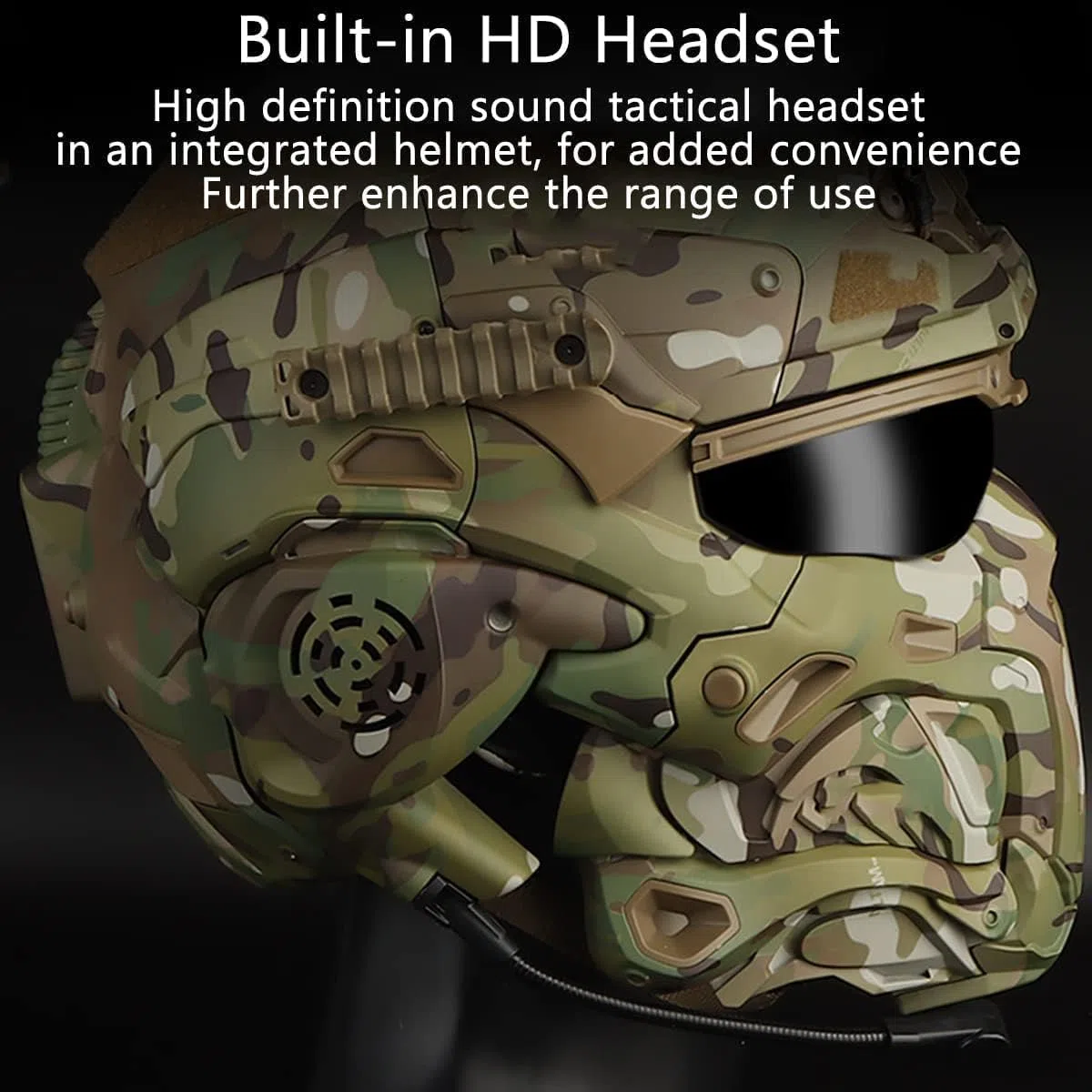 Casco tattico con cuffie rimovibili, ventola anti-appannamento e occhiali scorrevoli per attrezzatura paintball